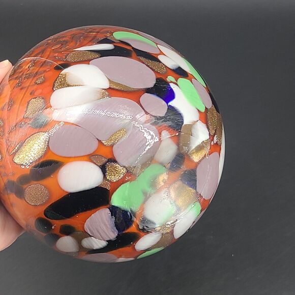 Art Glass Globe Bowl Vase Cased Copper Multicolor - Picture 4 of 4